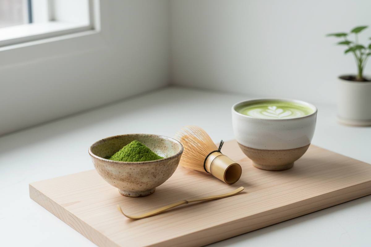 Polvo de té matcha premium japonés con chasen y cuenco cerámico - El Valle del Que No Té